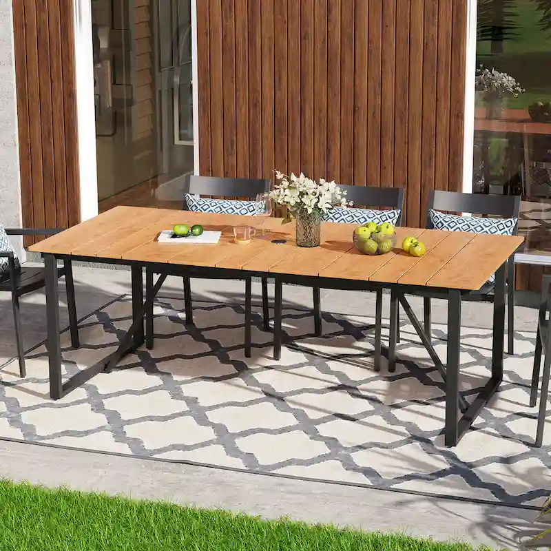 Outdoor Patio Aluminum Dining Table Rectangle with Umbrella Hole