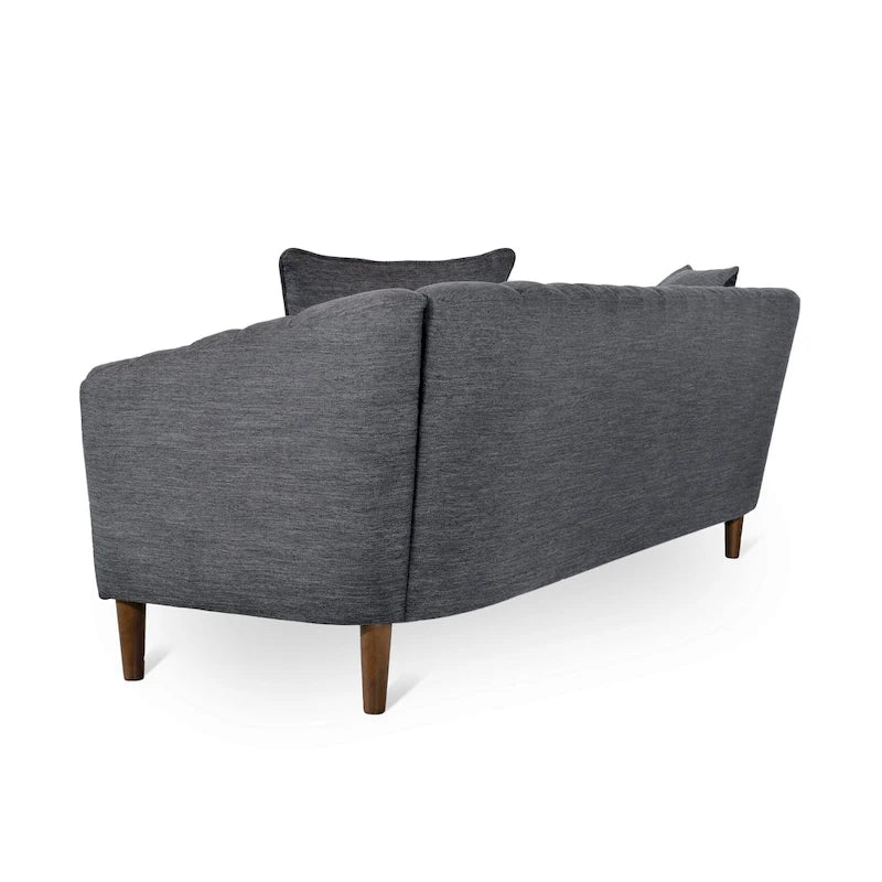 Channel-Tufted Sofa with Sloped Arms & Walnut Legs – Blush / Beige / Cloud Gray / Charcoal / Navy Blue, Mid-Century Modern, Seats 3