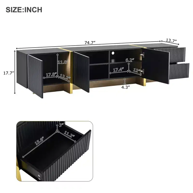 TUYOHW Modern TV Stand for TVs up to 80 Inches,Entertainment Center with Storage Cabinets and Drawers