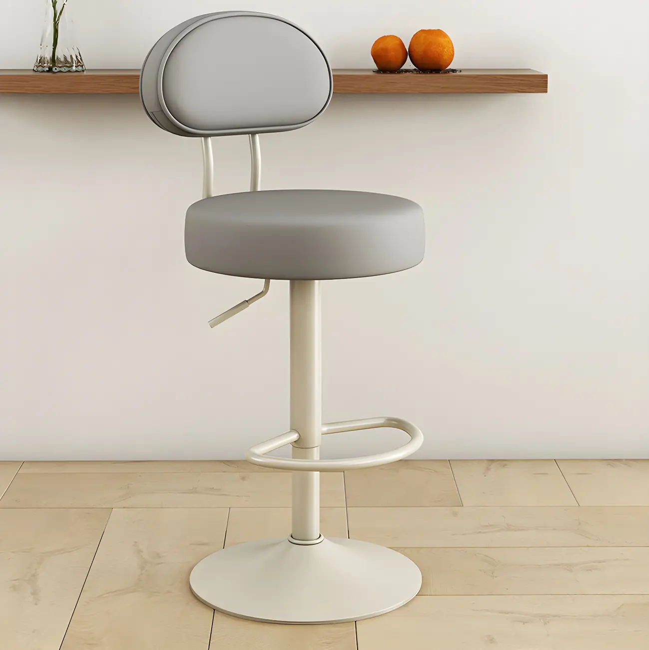 Round Adjustable Faux Leather Bar Stools with Back