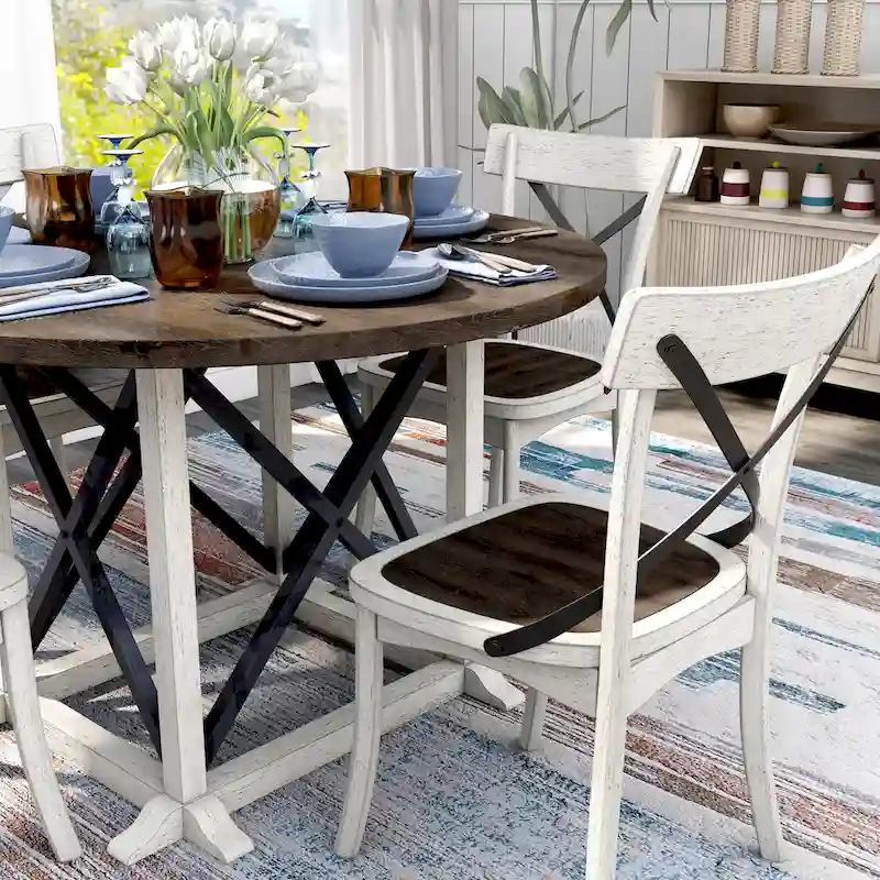 Farmhouse Antique White Rubberwood Dining Table