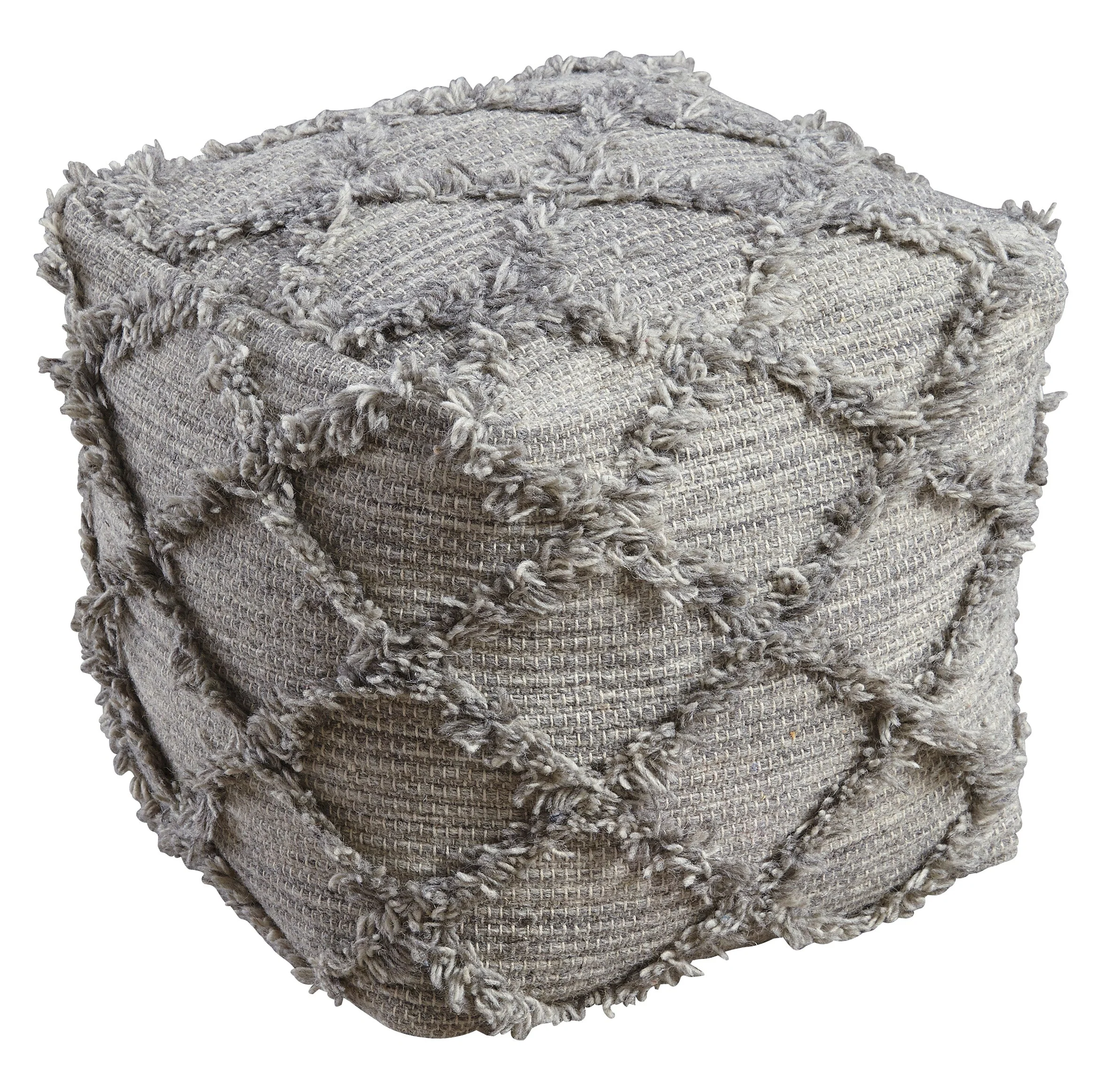 Grey Diamond Fringe Pouf