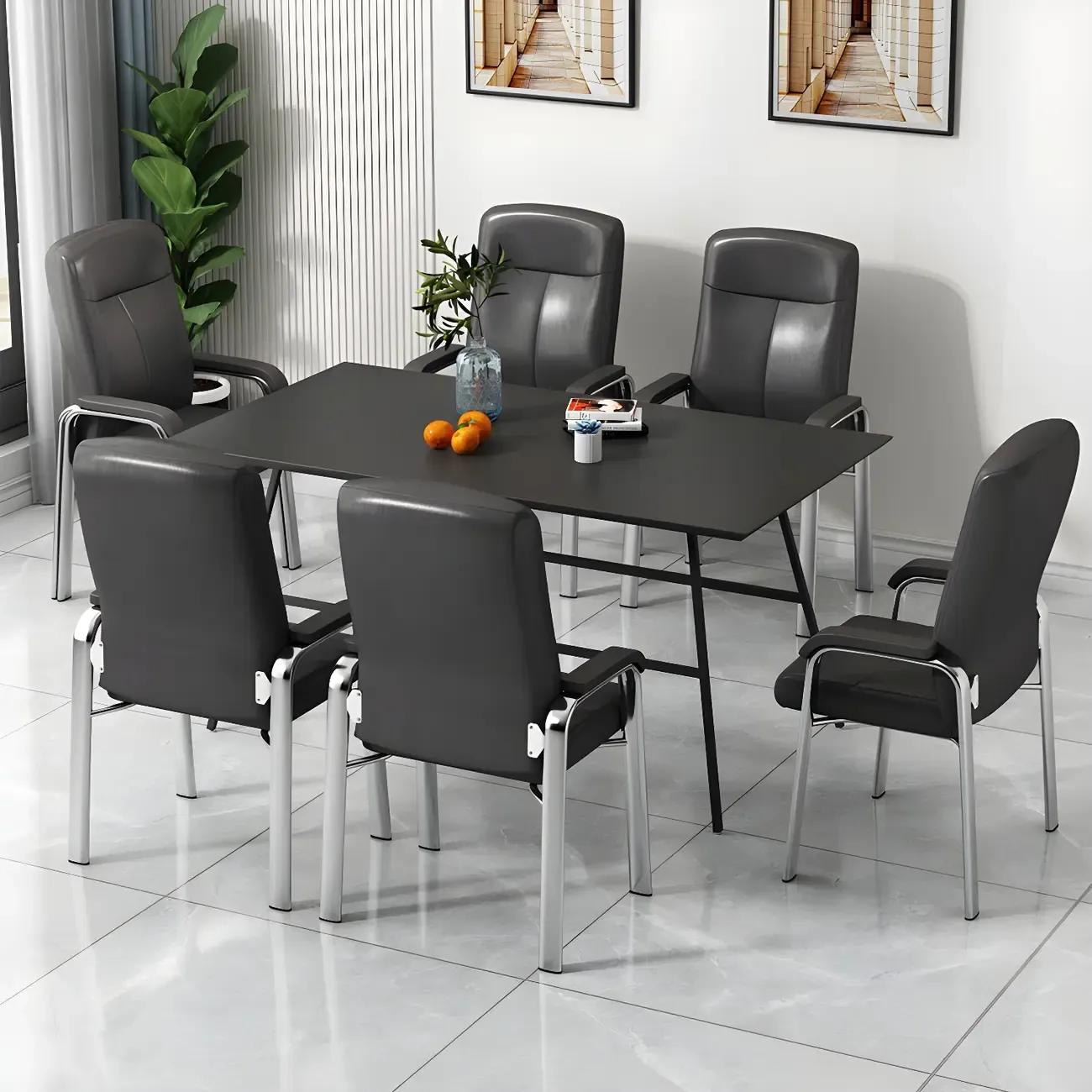 HomeyFad Modern Leather Metal 4-Leg Office Chair with Arms