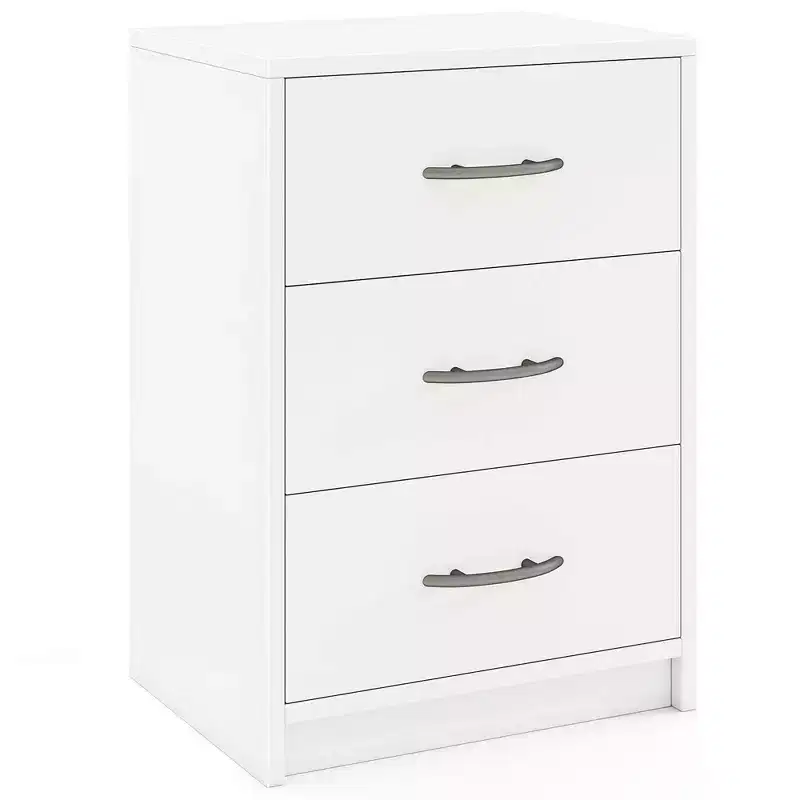 Costway 1/2 PCS 3-Drawer Nightstand Modern Bedside Table with Storage Anti-Toppling Kit for Bedroom White