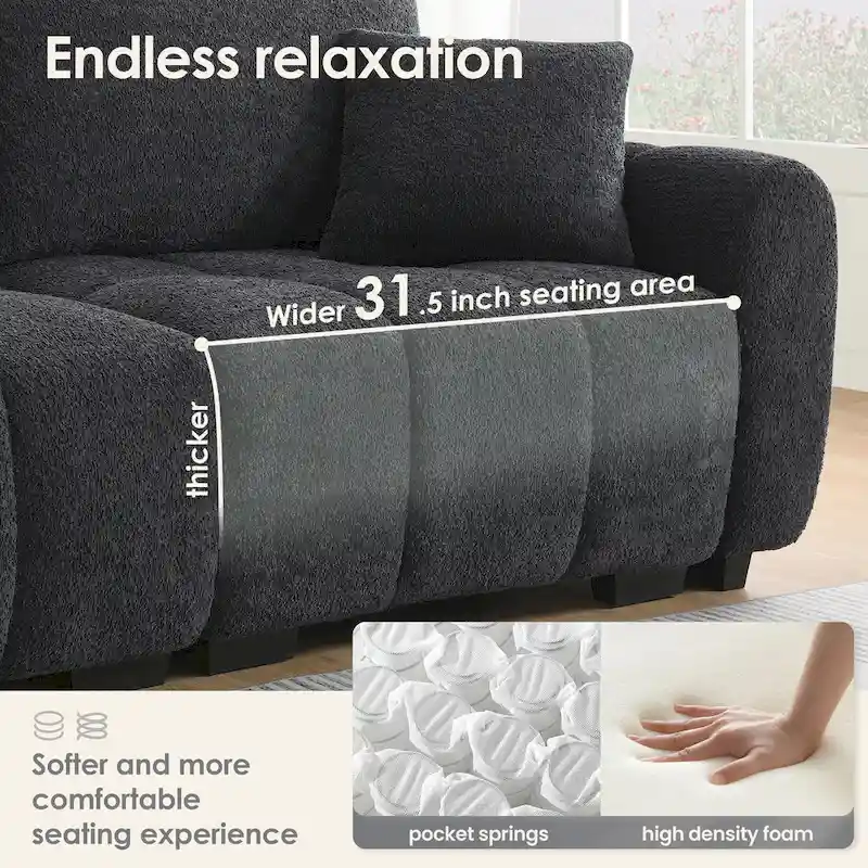 100 L-Shaped Sofa Boucle Fabric Couch with Movable Ottoman