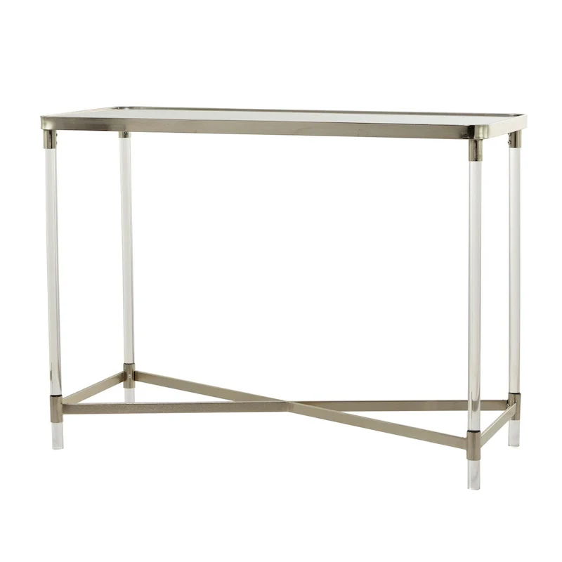 Metal Console Table with Mirrored Top and Acrylic Legs - Gold or Silver