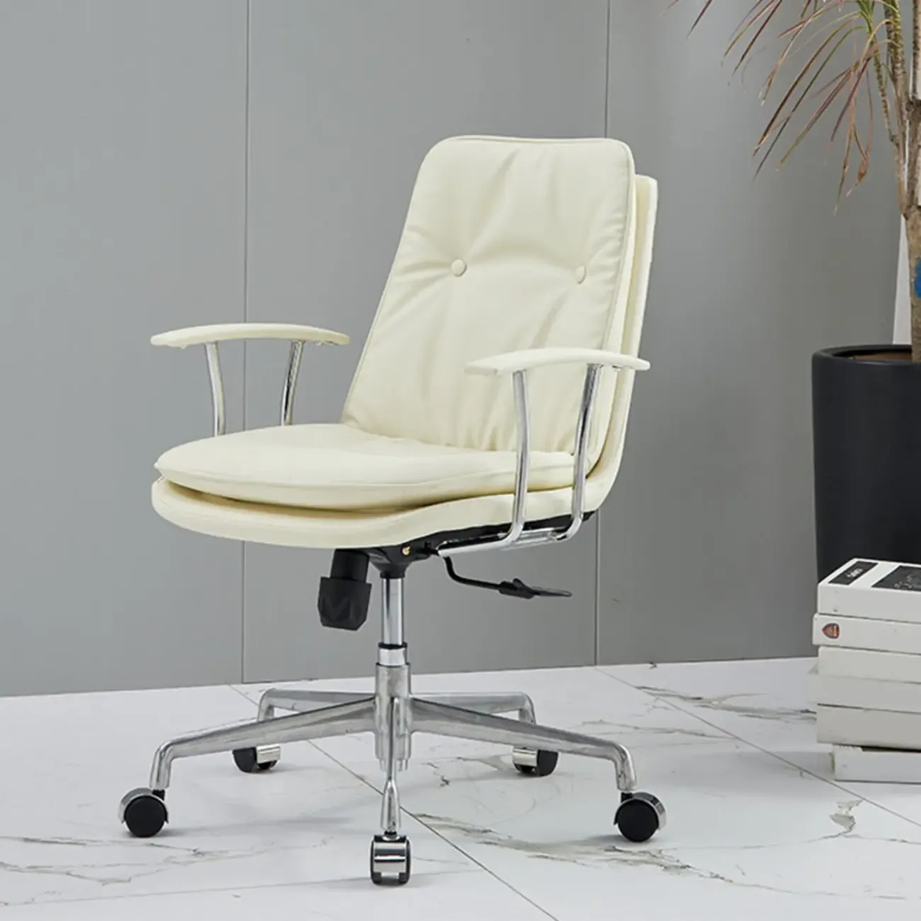 Contemporary White Leather Adjustable Swivel Office Chair