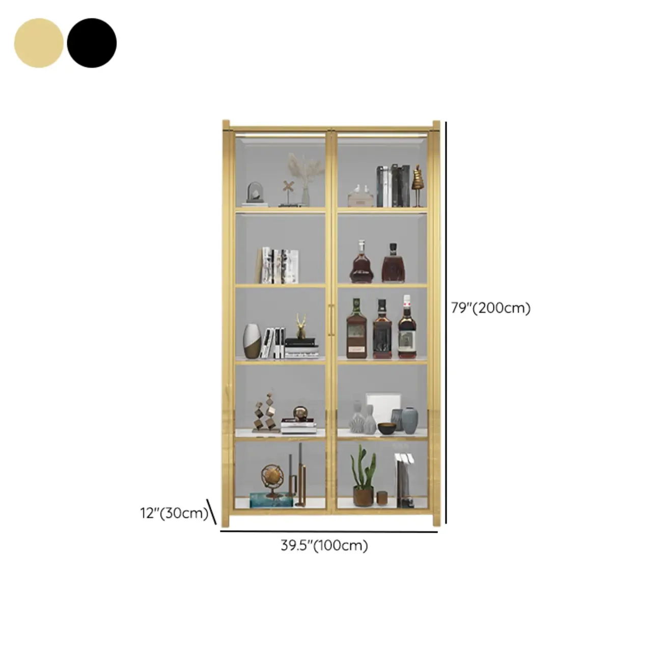 Freestanding Gold Glass Display Cabinet with LED Lights
