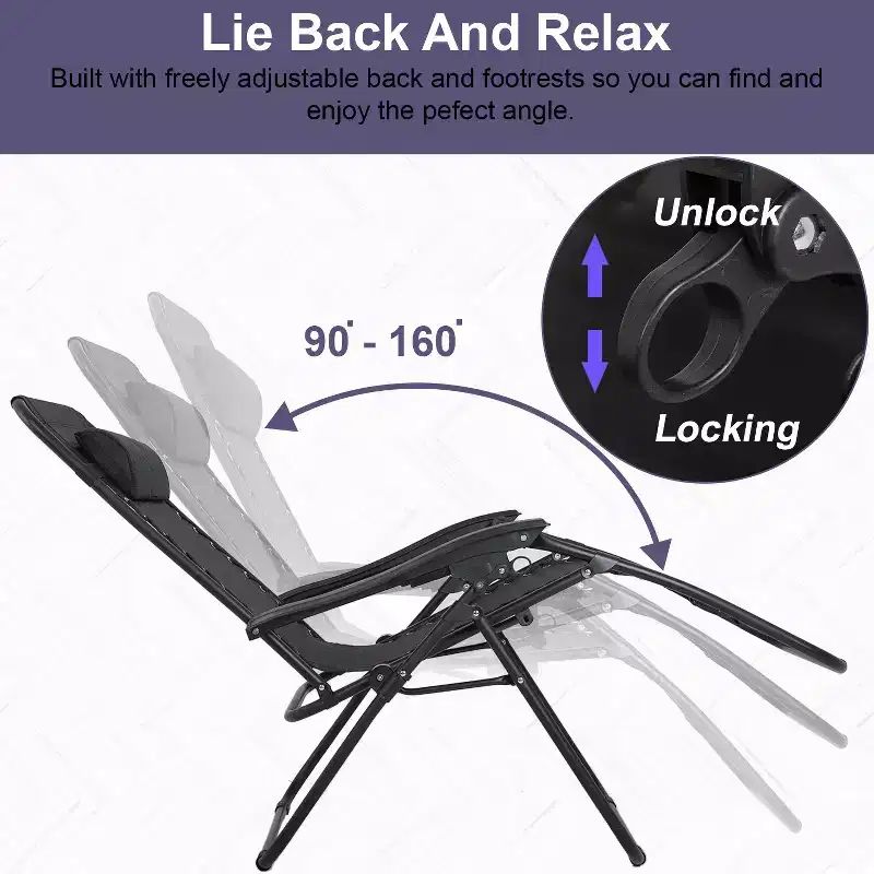 FDW Foldable Zero Gravity Chair Lounge Patio Chaise with Cup Holder Tray