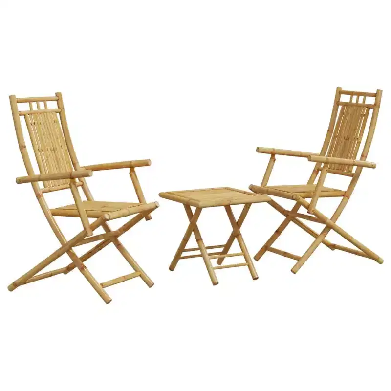 vidaXL Bistro Set Natural Bamboo 3 Piece Foldable Set