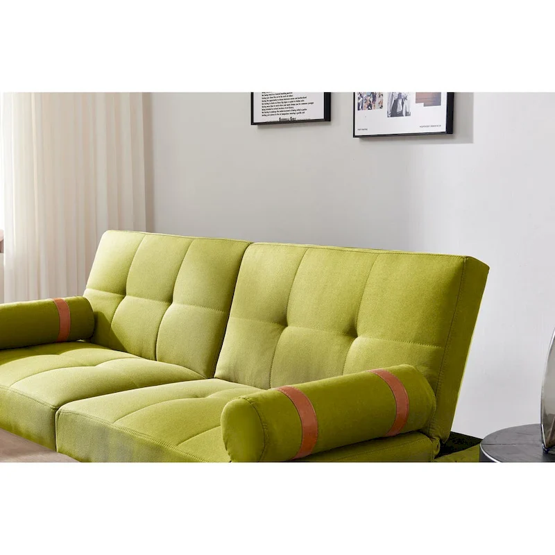 Convertible Sofa Bed Futon with Solid Wood Legs Linen Fabric Musterd Green