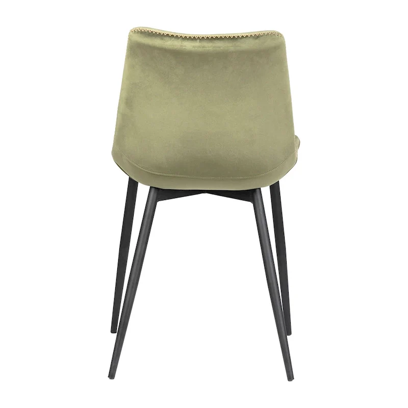Hazel Velvet Upholstered Dining Side Chair Black Peg Legs, Olive Green