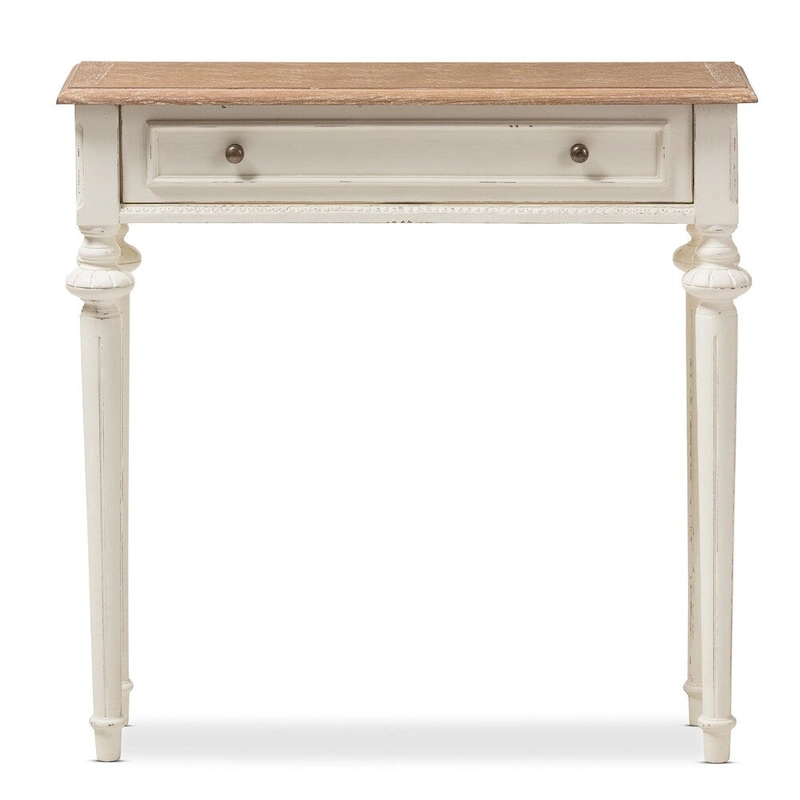 The Gray Barn Keene French Provincial Style Weathered Oak and White Wash Distressed Finish Wood Console Table