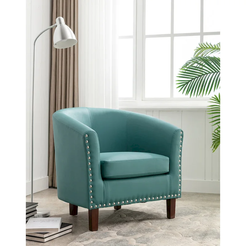 PU Leather Barrel Accent Chair, Single Seat – Grey / Black / Brown / Turquoise / Green
