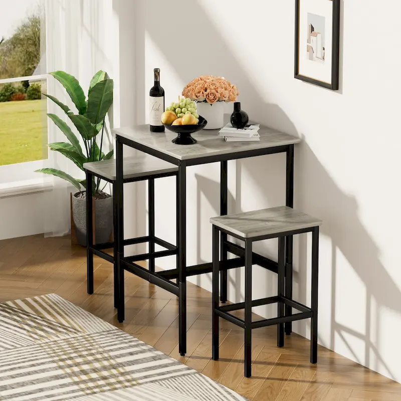 Square Bar Table with 2 Bar Chairs