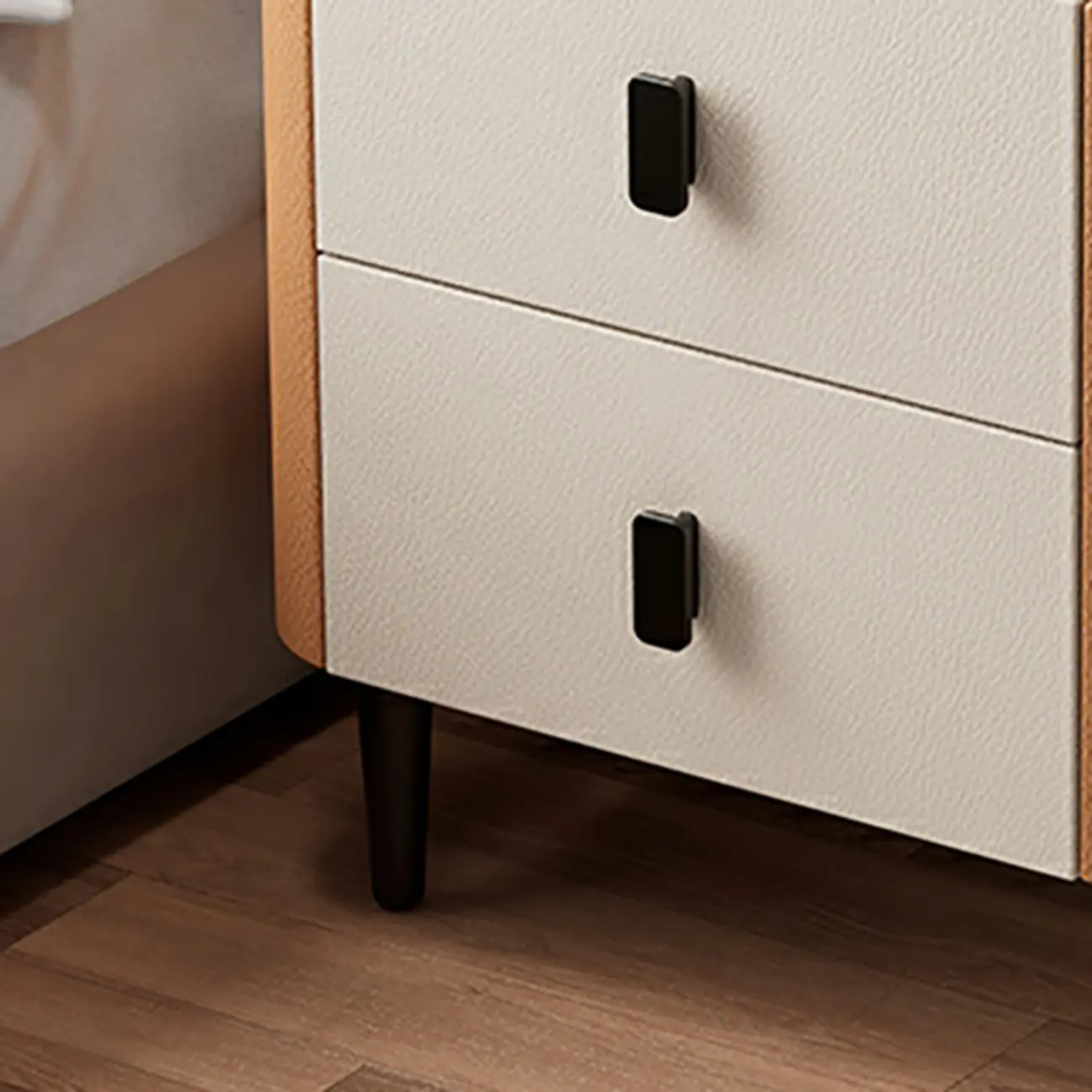 Modern Leather Stone Tray Top 2-Drawer Nightstand