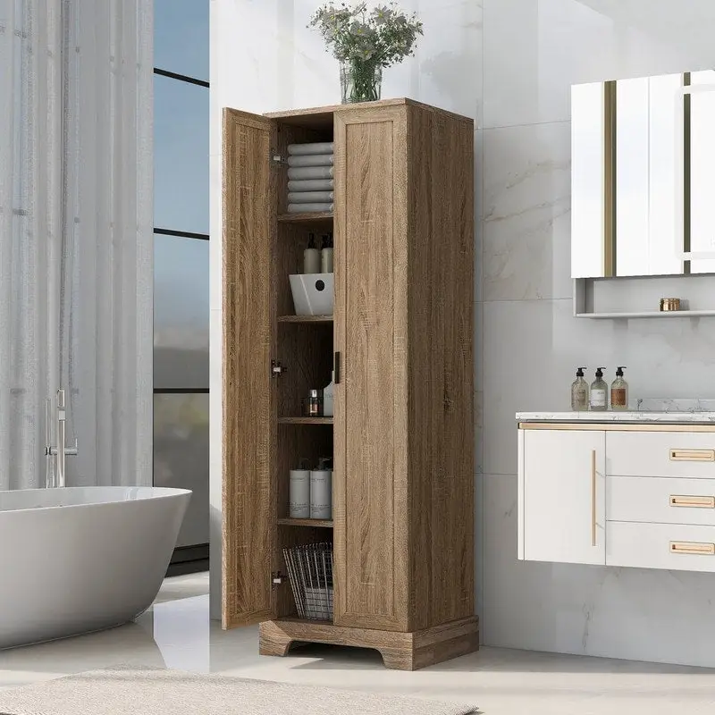 Storage Cabinet with Two Doors for Bathroom, Office, Adjustable Shelf, MDF Board