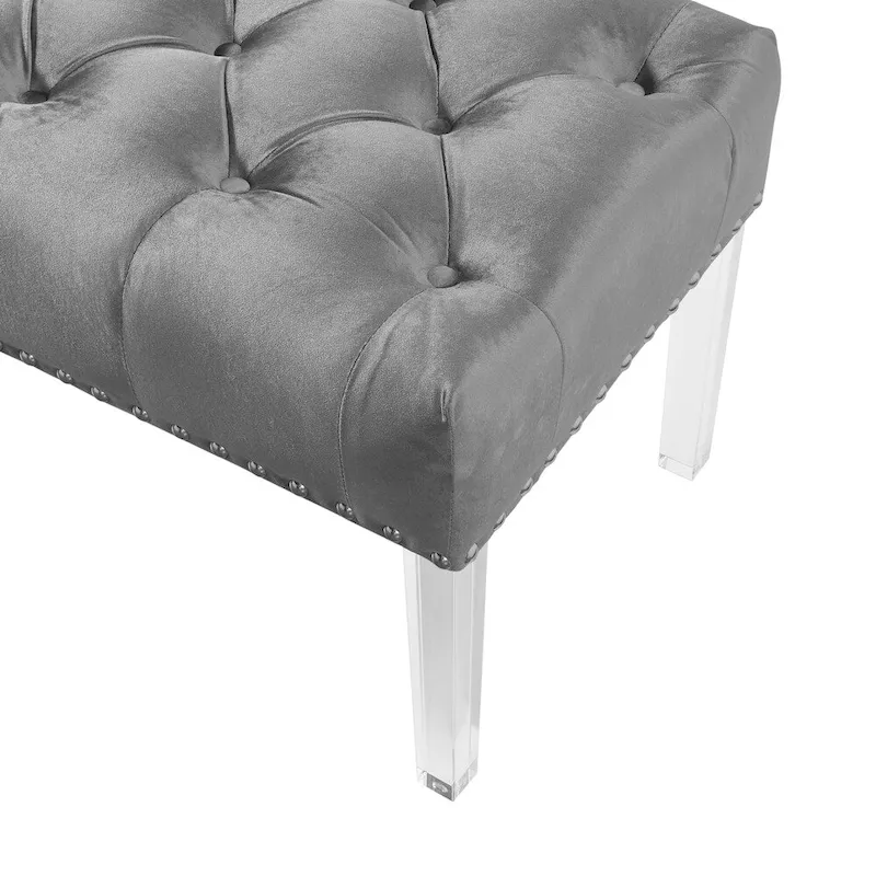 Button Tufted Velvet Upholstered Bench with Acrylic Leg