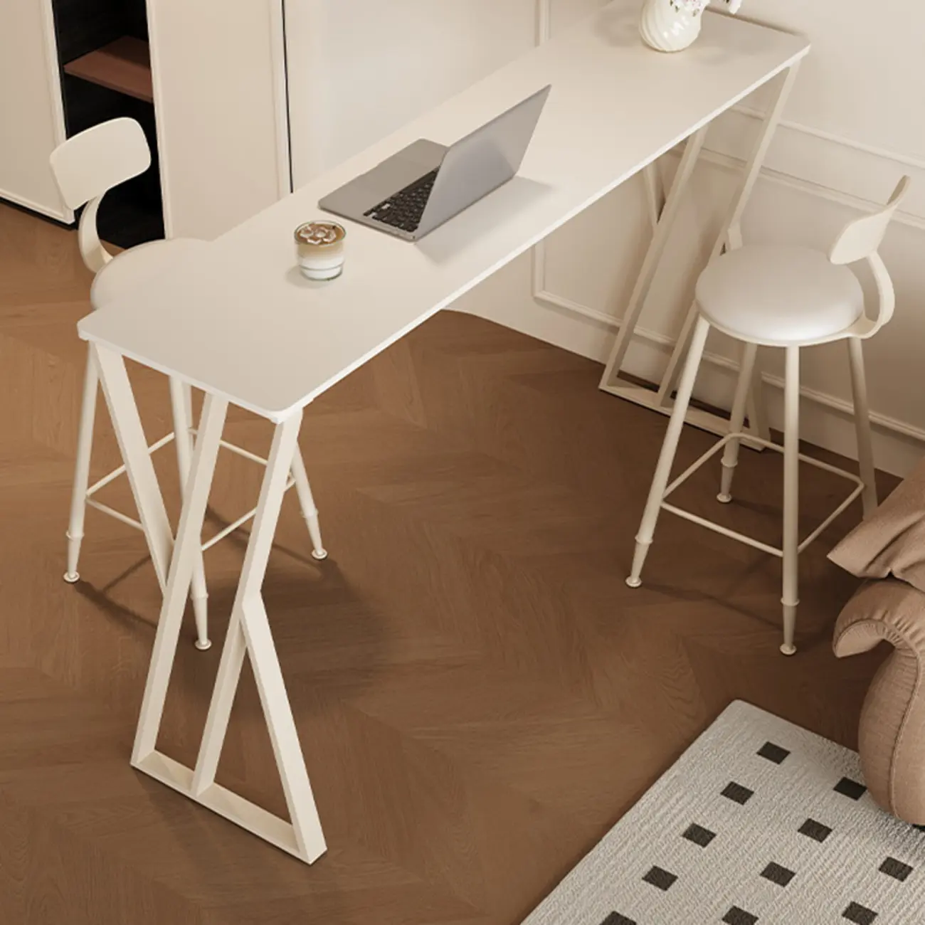 Modern Chalk Slate Metal Twin Pedestal Bar Tables