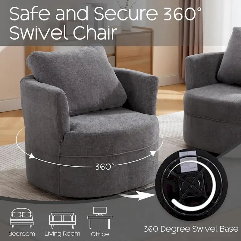 Swivel Accent Barrel Chair Round Arm Chair with Pillow