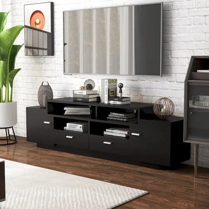 70-inch Wood TV Stand with 2 Drawers and Storage Cabinets