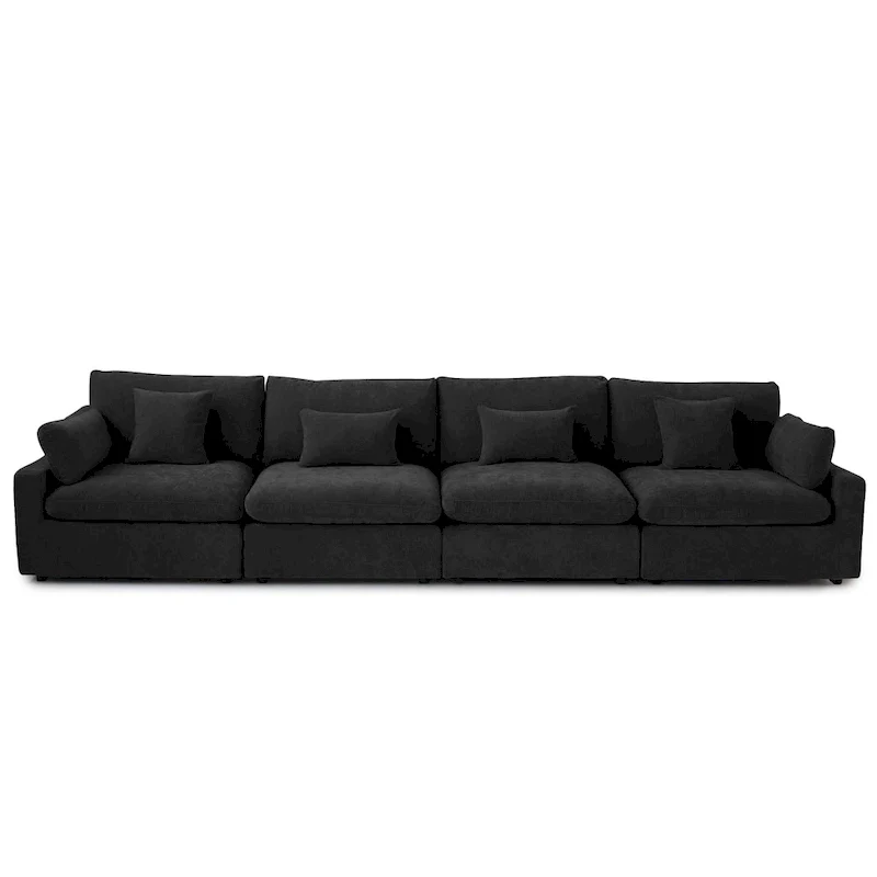 Classic Modern Linen Sectional Modular Sofa 4-Seater Down Filled Cloud Couch with Cushions