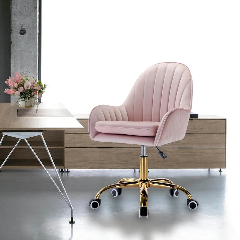 Cute Chair Office Chair with Side Arms and Gold Metal Base Adjustable Height