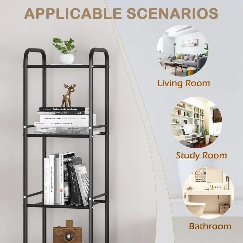 Black / White 5-Tier Narrow Metal Shelving Unit – Single
