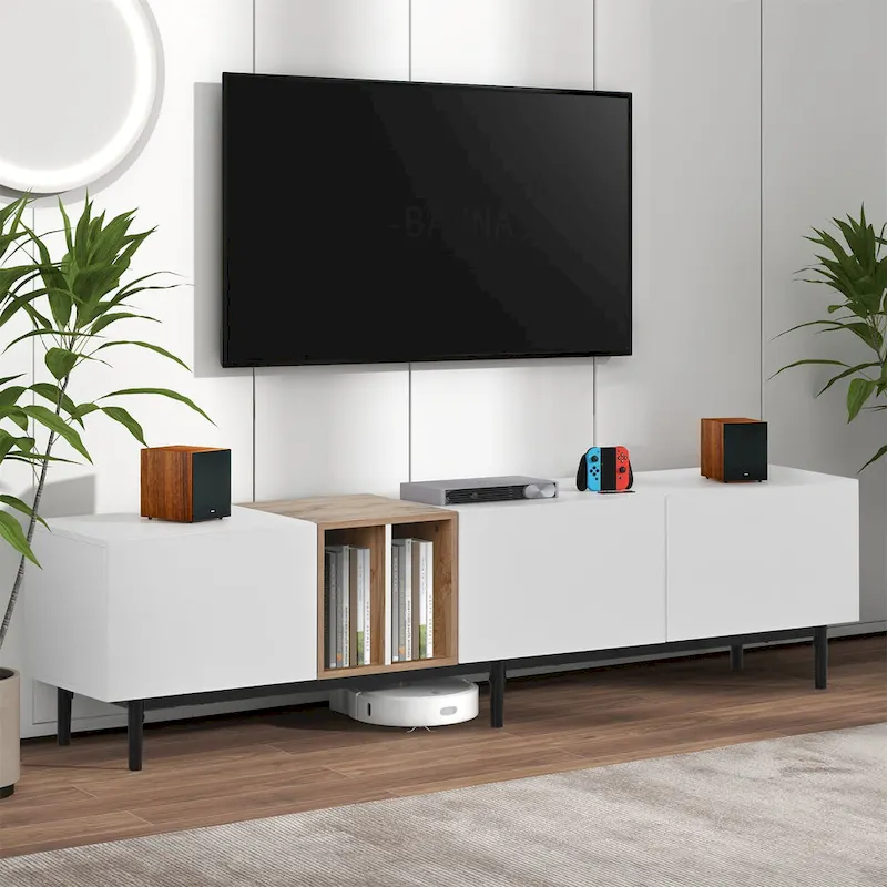 TV Stand with 3 Drop-Down Doors and Storage Shelves (Up to 80 Inch)