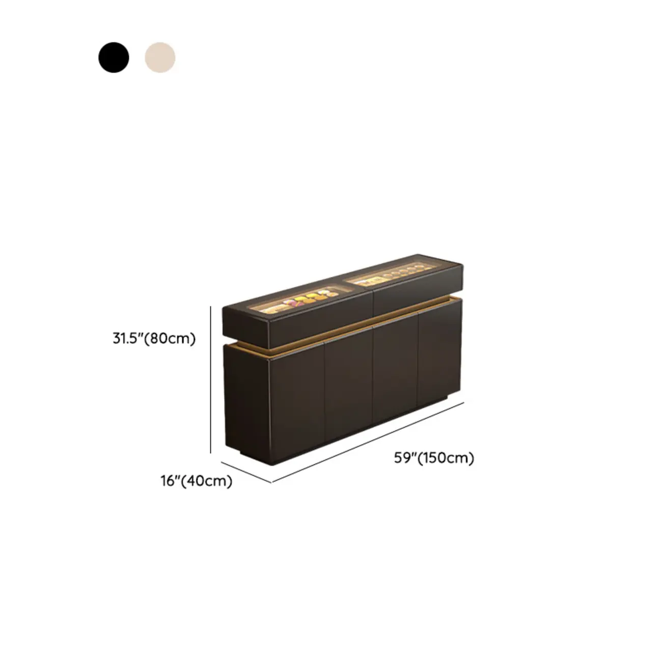 LED Light Wooden Glass Black Sideboard with Drawers Shelves