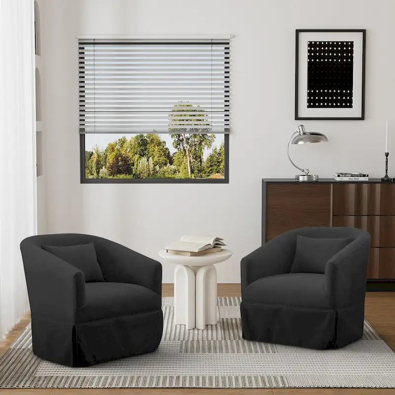Ouyessir Set of 2 Swivel Barrel Chair 360 Degree Upholstered Accent Chair Fabric Armchair