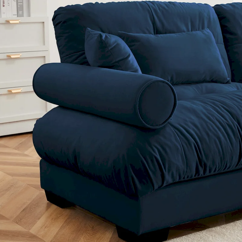 Velvet Fabric Loveseat Couch Modular Sectional Sofa with 2 Ottomans