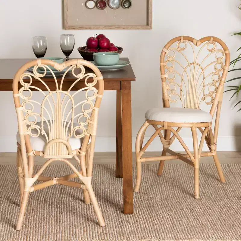 bali & pari Jerica Modern Bohemian Natural Brown Rattan Dining Chair