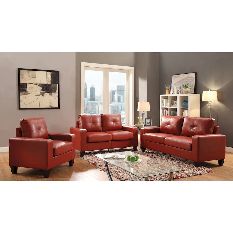 Newbury 58 in. W Flared Arm Faux Leather Straight Sofa - 32L x 58W x 36H