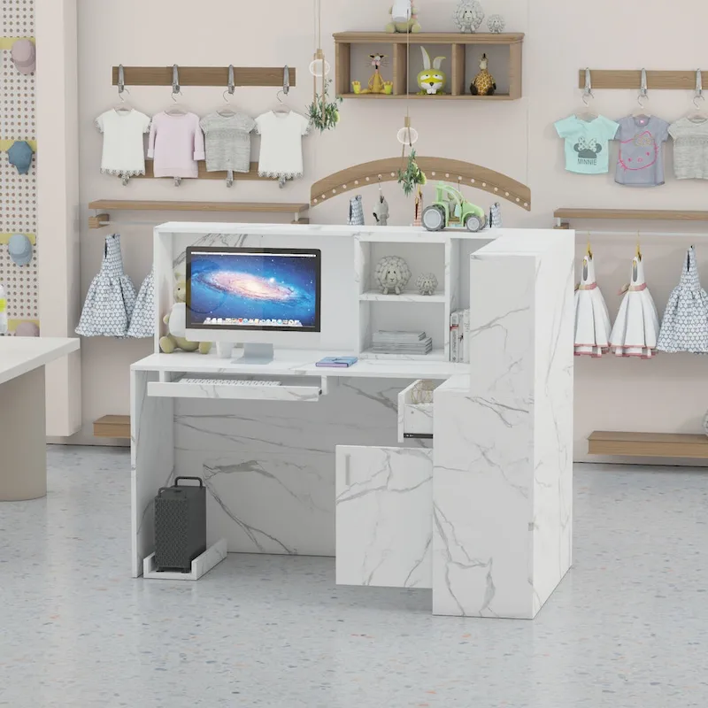 Timechee 55.9W 48.4H L-Shape Wood Reception Desk Drawer With Lock