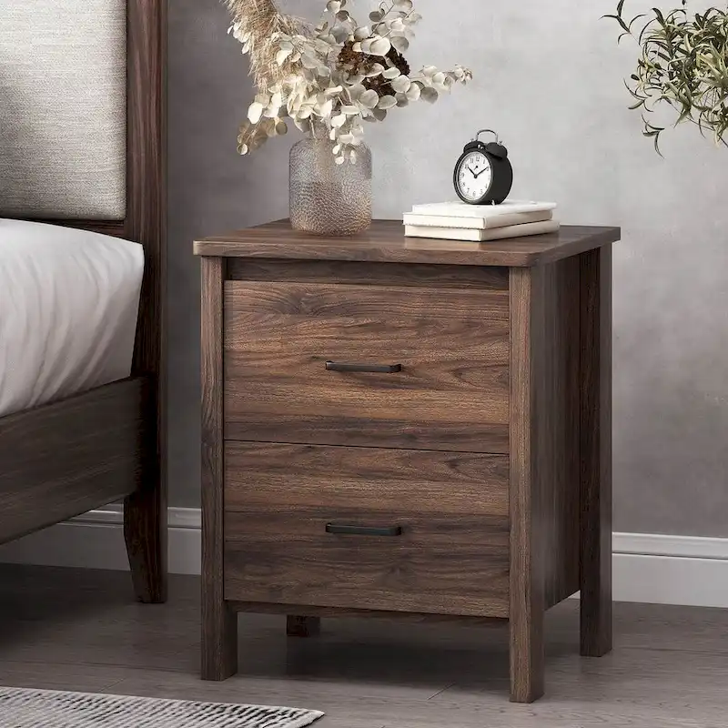 Modern Nightstand with 2 Drawers and Metal Handles by Christopher Knight Home