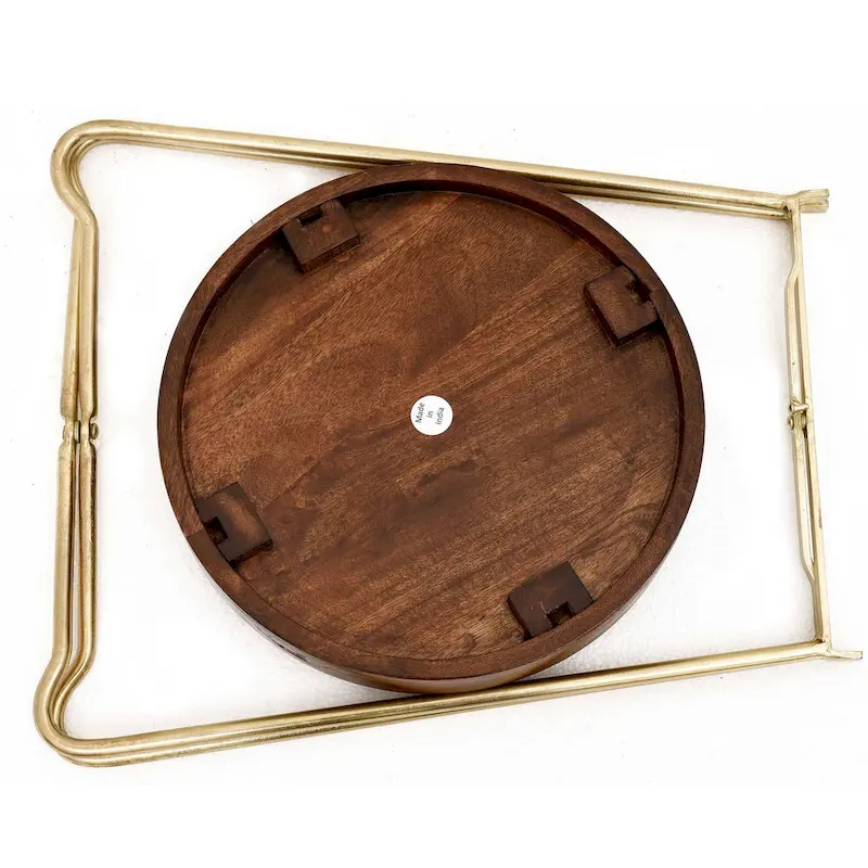 Gold Iron And Natural Wood Round Accent Table by East at Main