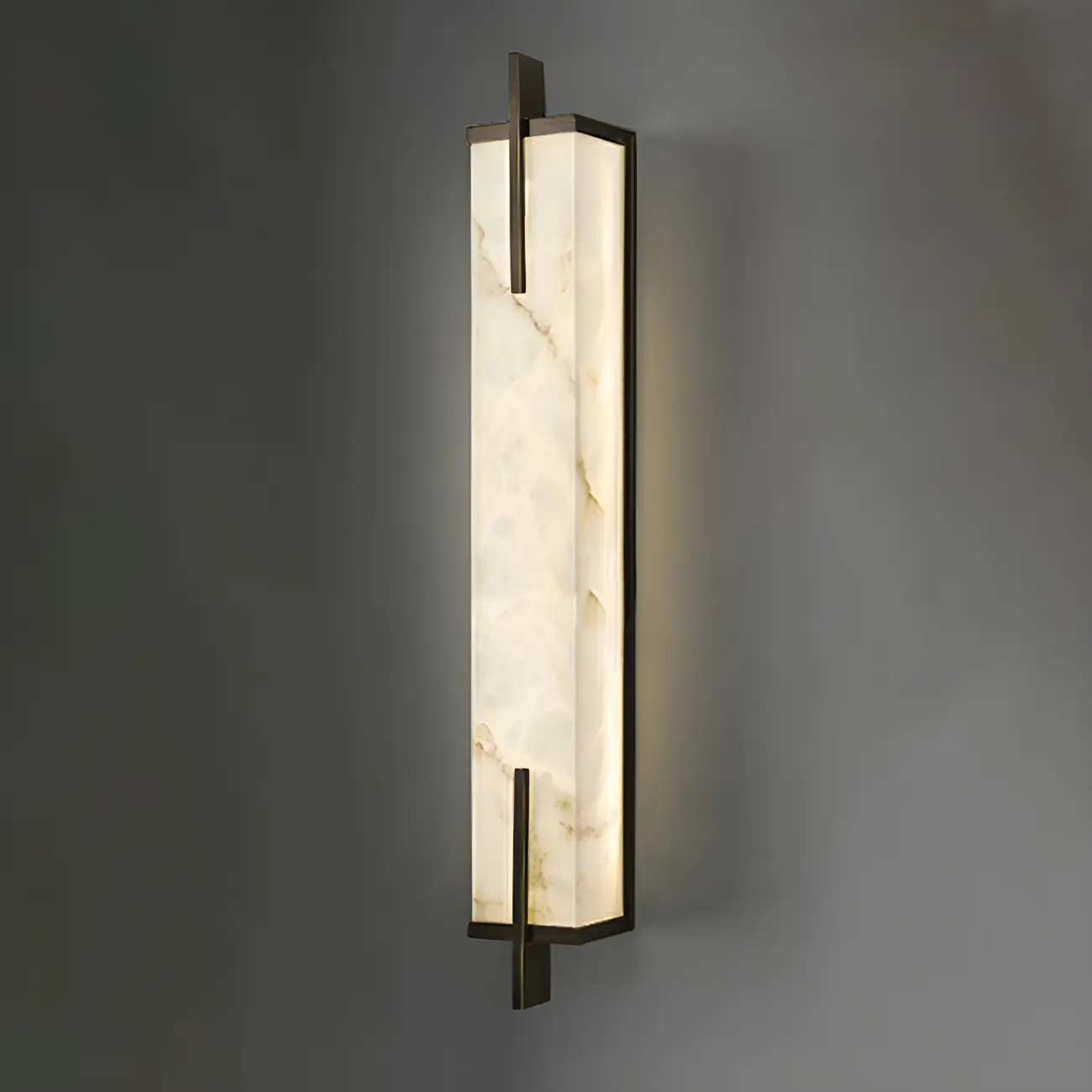 Modern Rectangle Stone Shade Metal LED Wall Sconce