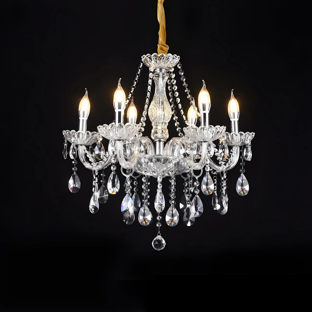 Mid-Century Crystal Candlestick Adjustable Chandelier