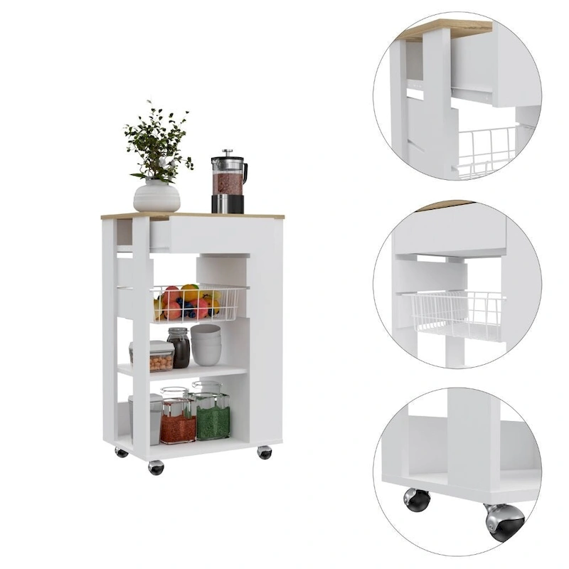 5-Shelf 1-Drawer Kitchen Cart White and Light Oak