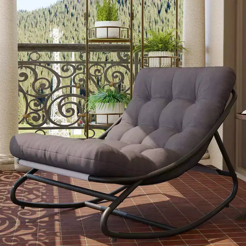 Outdoor Papasan Rocking Chair with Thick Waterproof Cushion, Heavy Duty Metal Rocker Chair,Comfy Lounge Chair for Indoor Living Room, Patio, Garden