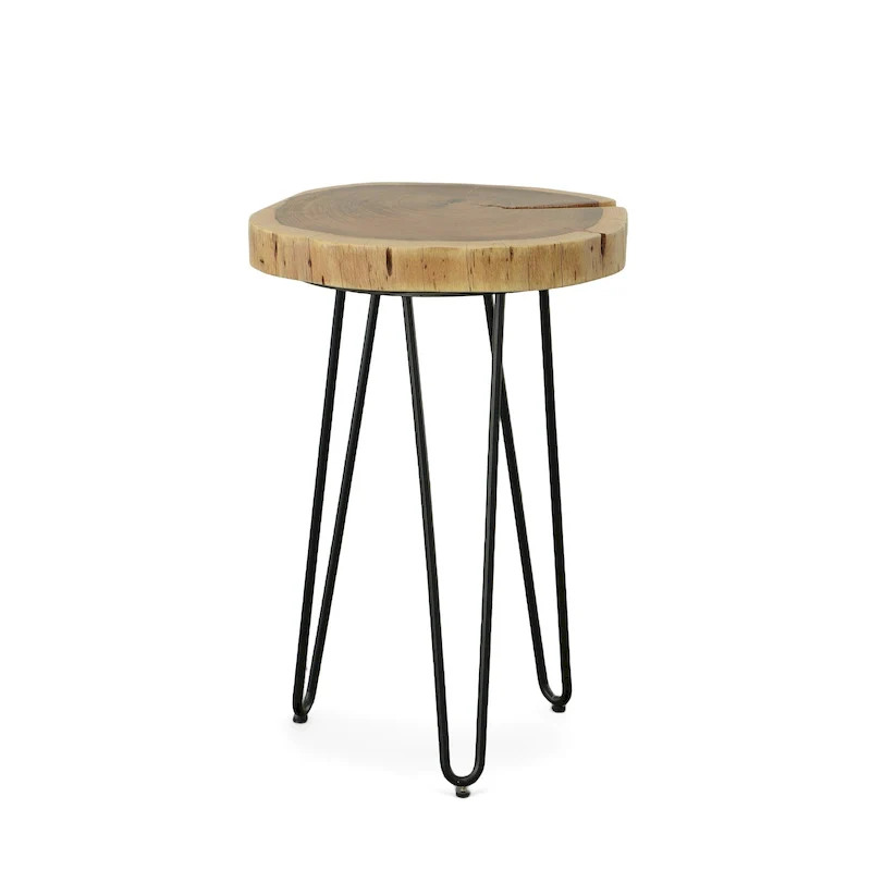 Live Edge Accent Table – Natural Top, Black / Gold Hairpin Legs