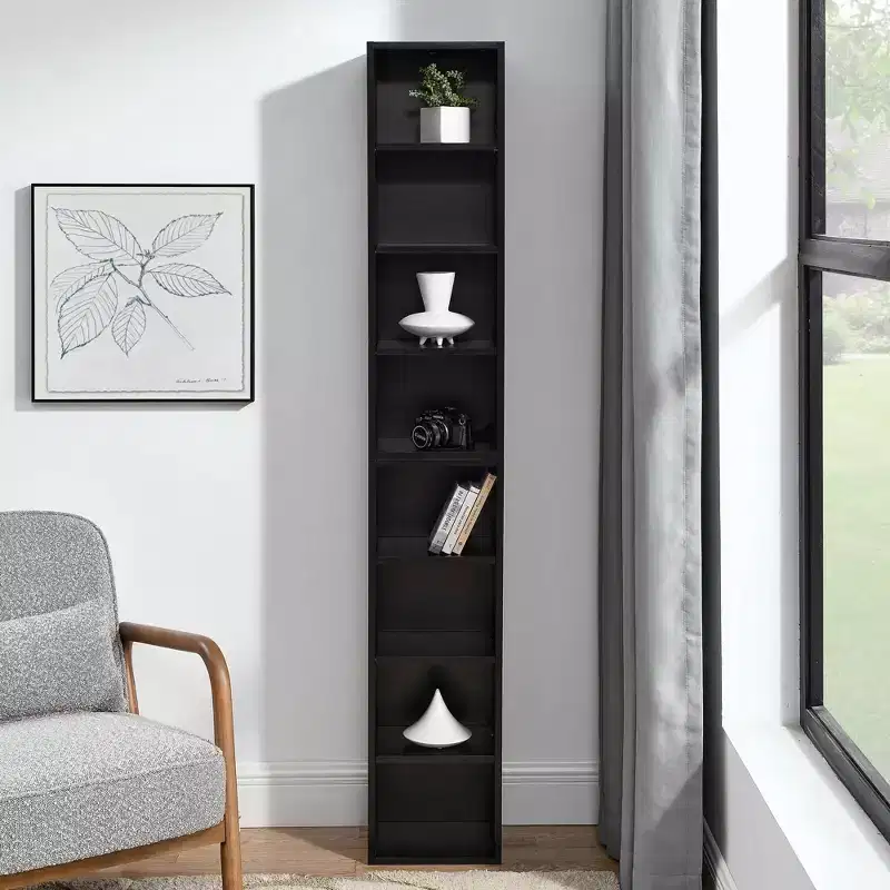 MAYEERTY 8 Tier Media Tower Rack Slim Storage Cabinet with Adjustable Shelves Tall Narrow Bookcase Display Bookshelf for Home Office