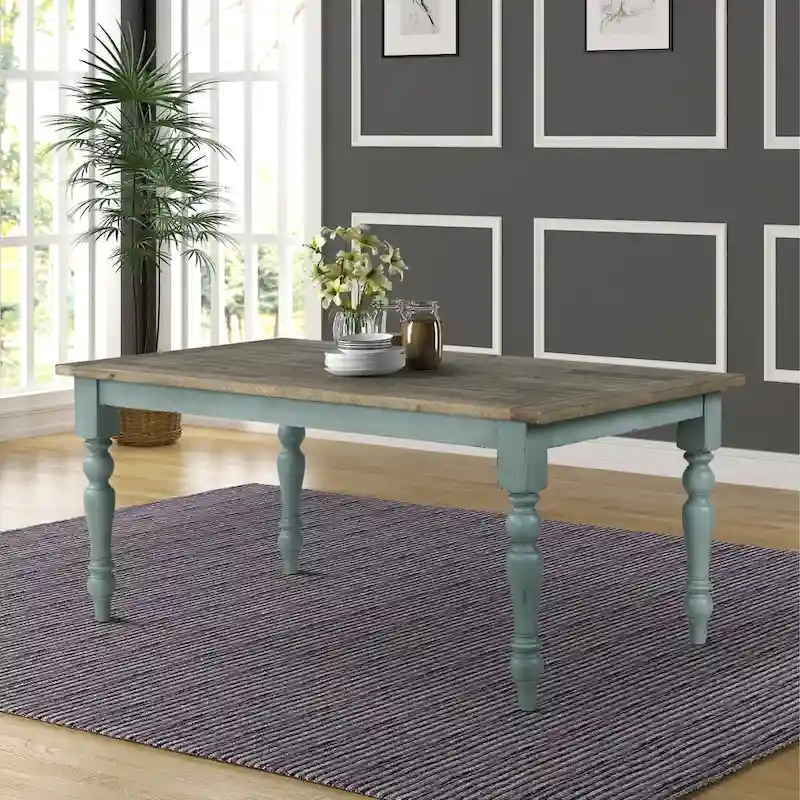 Blue and Brown Two-Tone Finish Wood Dining Table