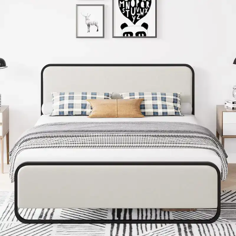 Bed Frame with Upholstered Headboard and Footboard