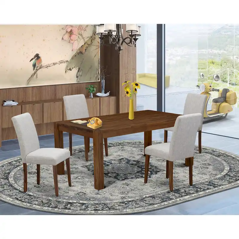East West Furniture Dining Table Set- a Wood Kitchen Table and 4 Doeskin Linen Fabric Dining Chairs, Natural (Pieces Options)