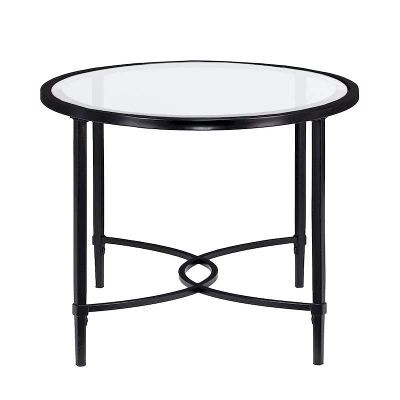 45 Clear and Black Glass and Metal Oval Coffee Table - 19 H x 45 W x 25 D