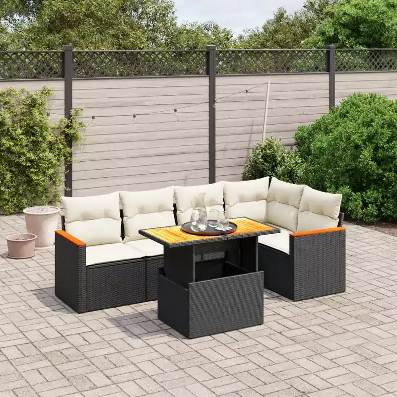 vidaXL Garden Sofa Set Black PE rattan 6-Piece Set Modular
