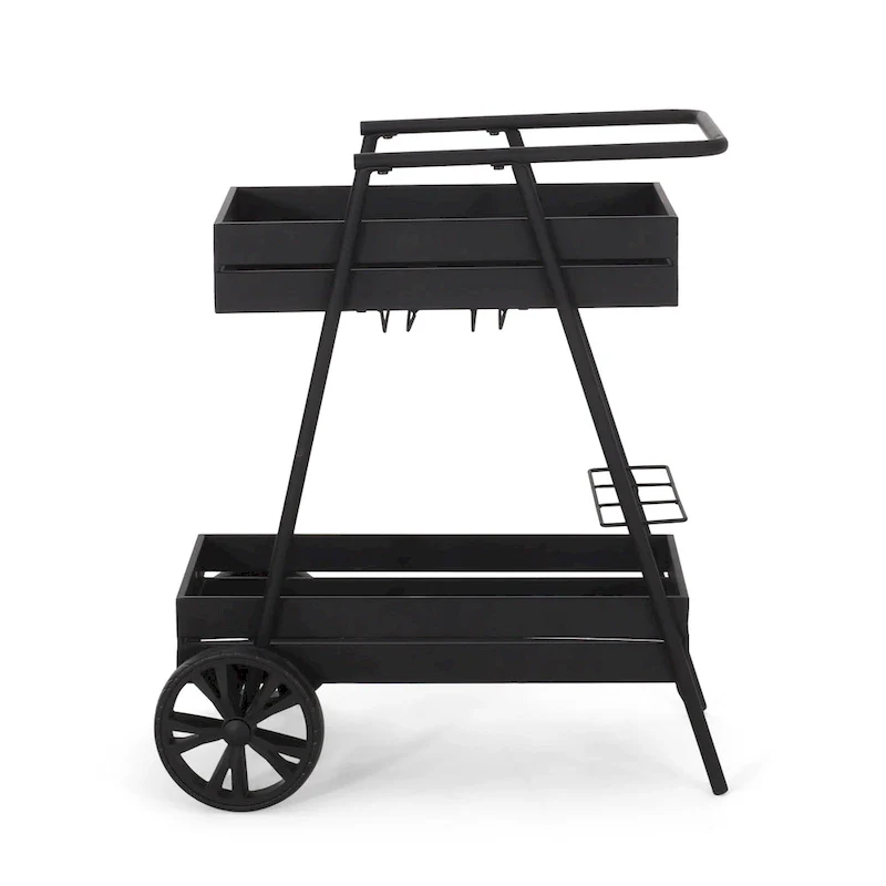 Modern Industrial Bar Cart with Iron Frame, Wheelbarrow-Inspired Design, Wine Bottle Holders and Mobile Rolling Wheels