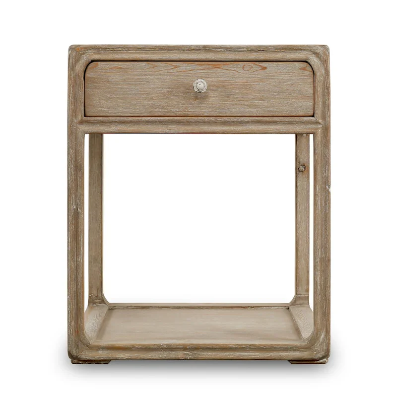 Artissance Peking Square Side Table w/Drawer, 27Inch Tall, White Wash